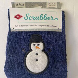 New Set of 2 Ritz Scrubber Cotton Dish Cloth Snowman  12x12